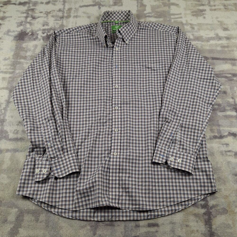 Forsyth of Canada Dress Shirt Mens XL Plaid Brown Blue Non Iron Cotton Button Up